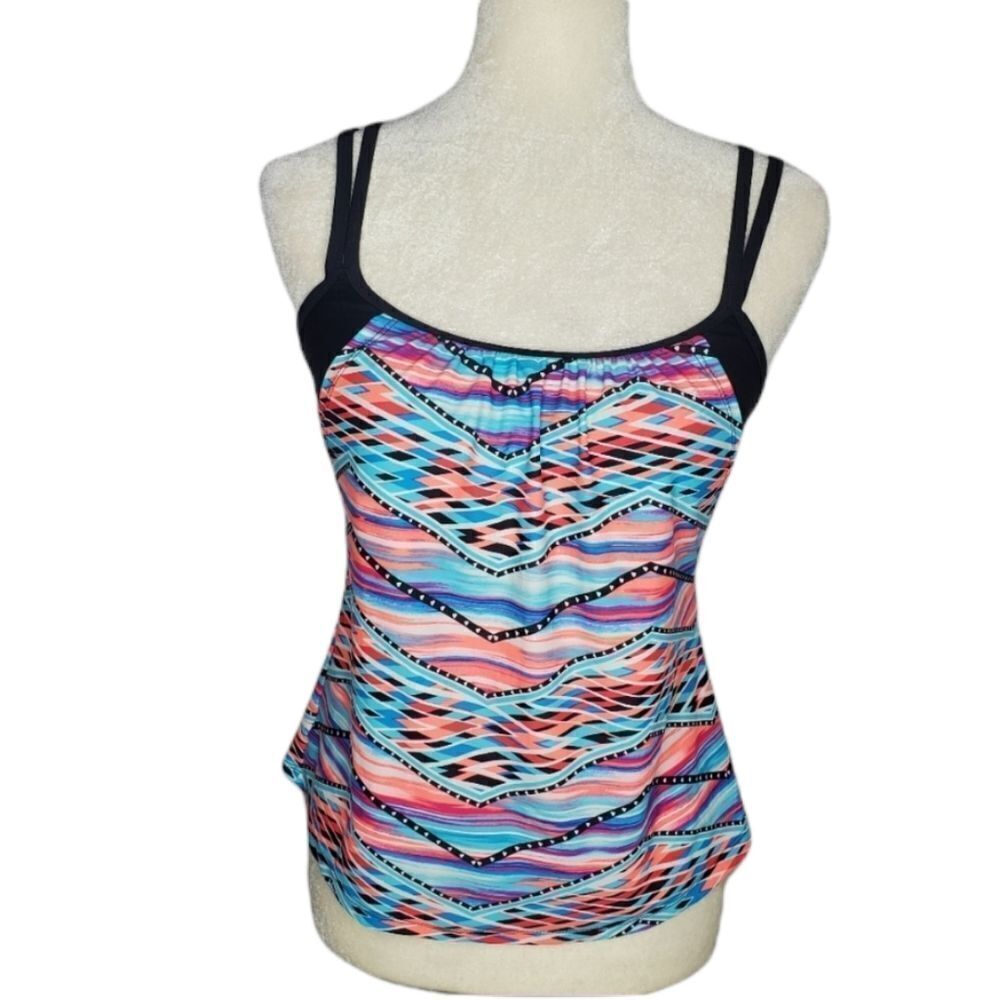 SPLASHLETICS tankini printed bra workout top swimsuit S‎